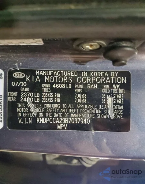 2011 Kia Sportage Ex z USA, uszkodzony, nr VIN KNDPCCA29B7037940